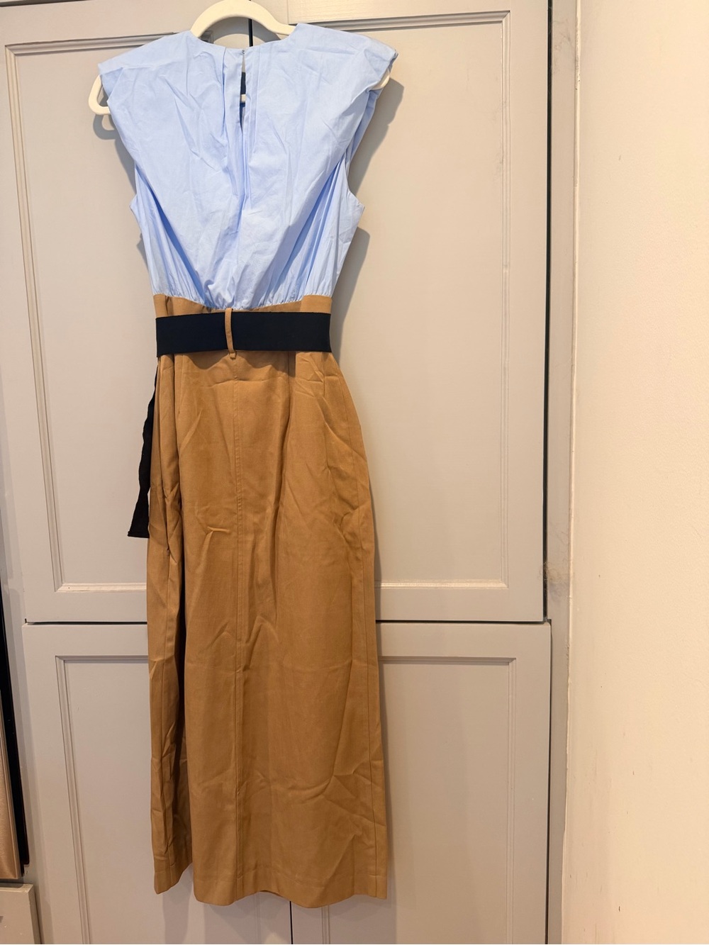 Zara Light Blue and Camel Belted Midi Dress - Picture 3 of 4